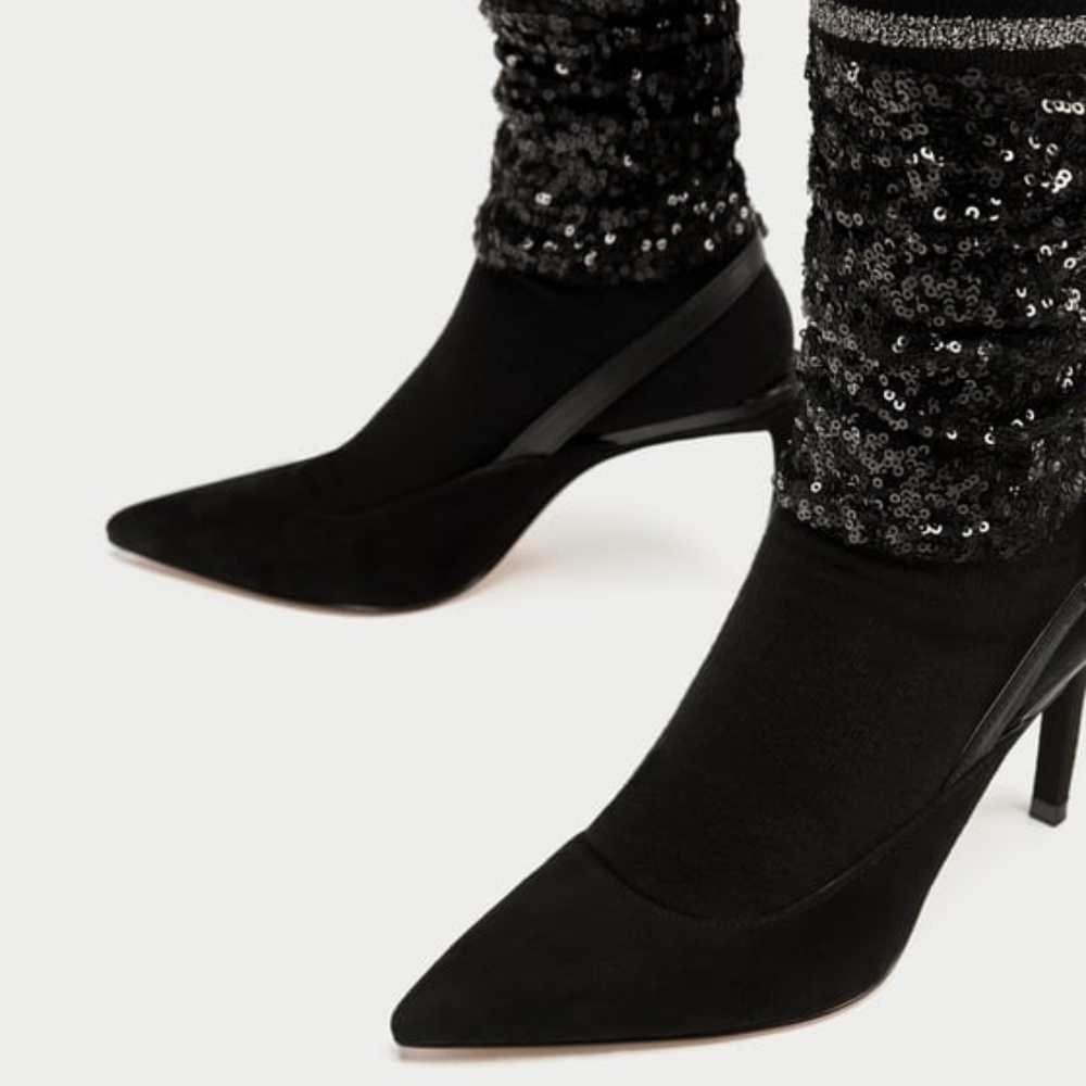 Zara Sequinned Sock Style Slingback Court Heels - Picture 3 of 8